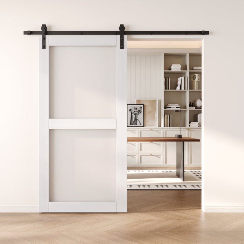 Porte de grange coulissante en bois massif non assemblé 26 po x 80 po de couleur blanche 26 po x 80 po, 26 po x 80 po