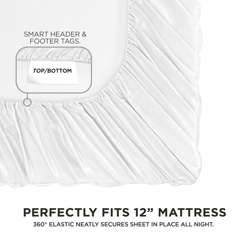 Juicy Couture Premium Silky Satin Sheet Sets, Queen Sheet Set with 2 Pillowcases, White