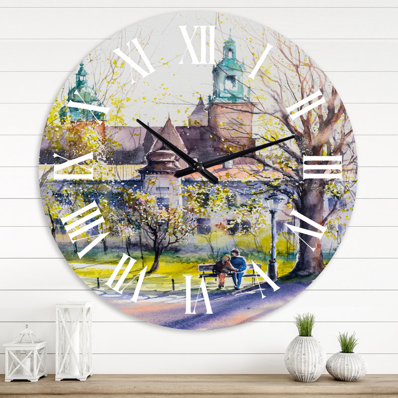 Château à travers les arbres du parc - horloge murale, Surdimensionné