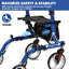 Déambulateur roulant tout terrain avec siège, dossier, poignées, déambulateur pour personnes agées, déambulateurs pliables en aluminium léger à roues en caoutchouc de 10 po, système de sécurité à double frein, déambulateur extérieur réglable en hauteur