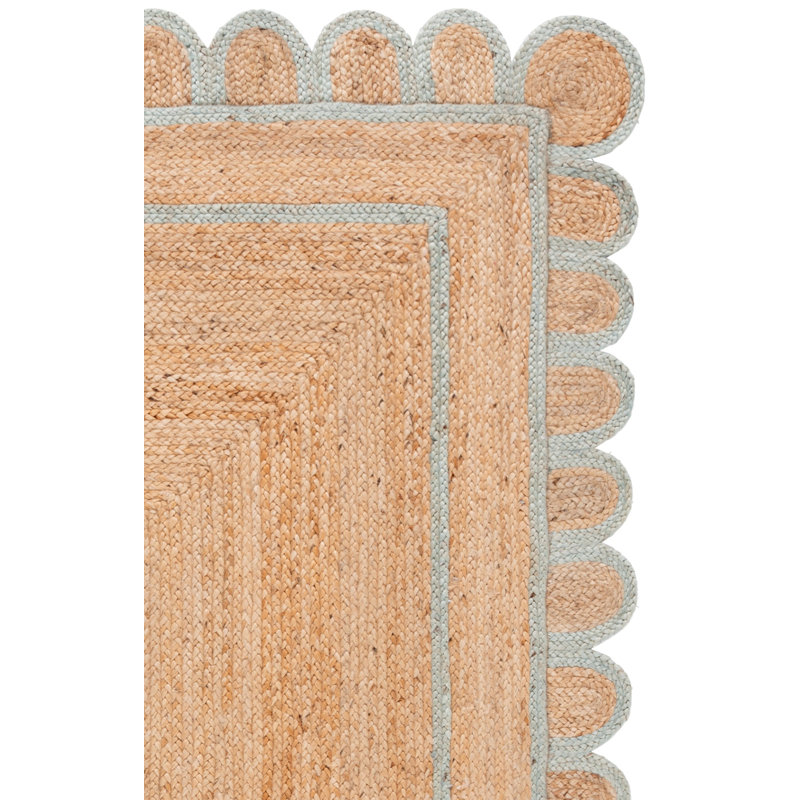 Natural Fiber Handwoven Jute Geometric Indoor Use Only Rug, Rectangle 8' x 10', Beige/Light Blue