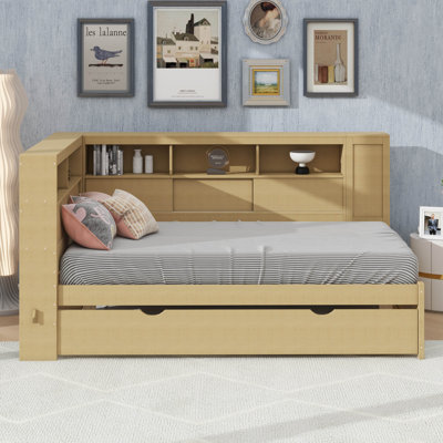 Twin-Size Wooden Daybed With Shelves, USB Ports, And Pull-Out Trundle