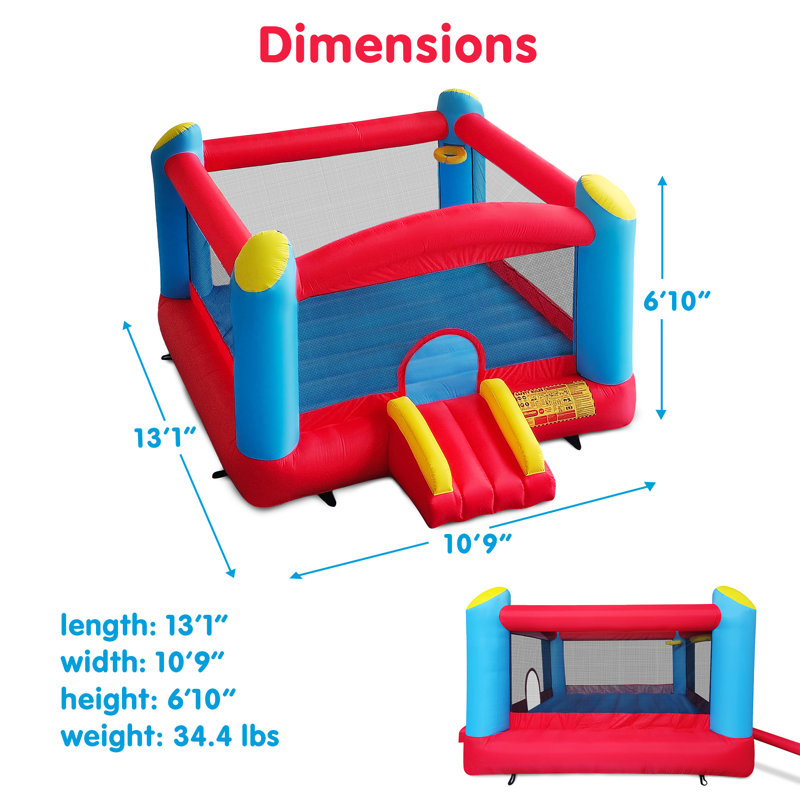 Enormous Red and Blue Inflatable Bounce House with Double Basketball Hoops