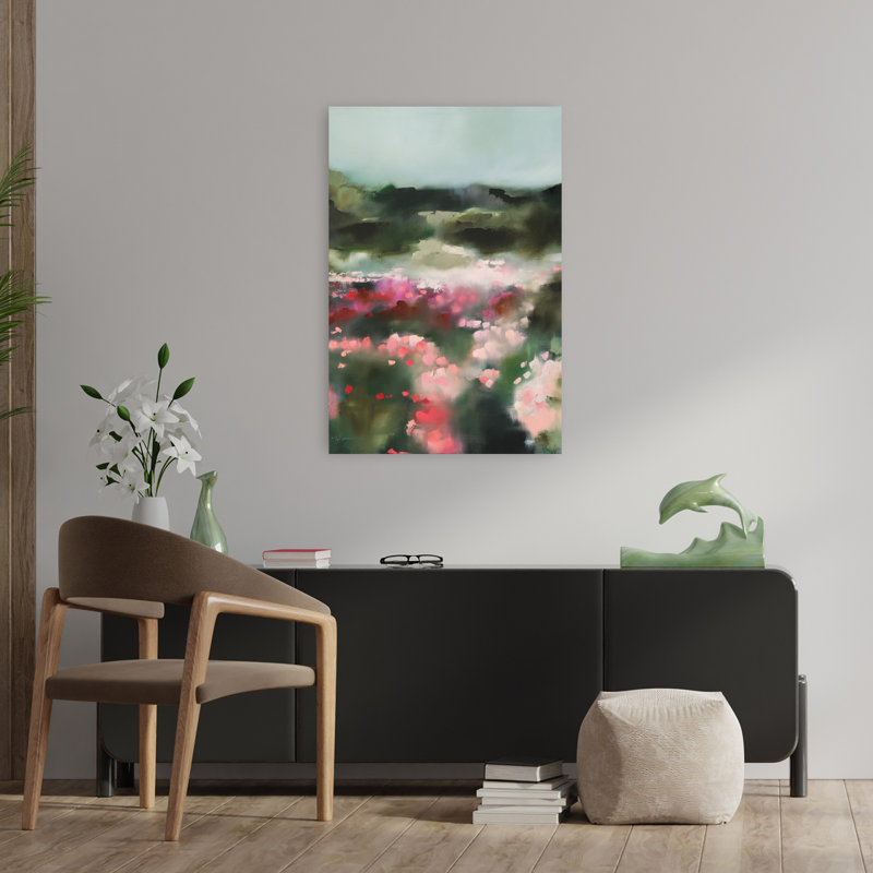 La rose jardin abstrait rose paysage art floral, H 36 po x l 24 po