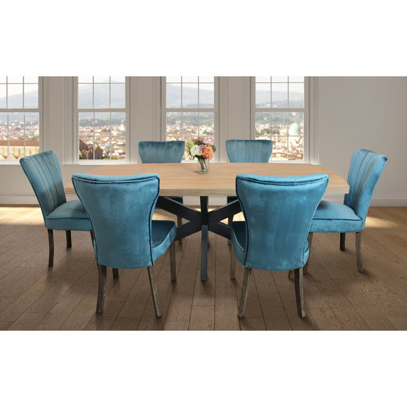 Ensemble de table de salle à manger 7 pièces Logan avec chaises d'appoint Cleo Teal