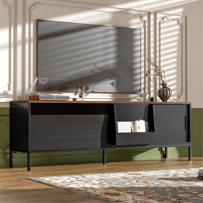 70.8'' Modern TV Stand For Tvs Up To 75 Inches, Entertainment Center With Storage Space, Sliding Doors, Adjustable Shelves And Metal Frame, Mid Century Modern Media TV Console Table For Living