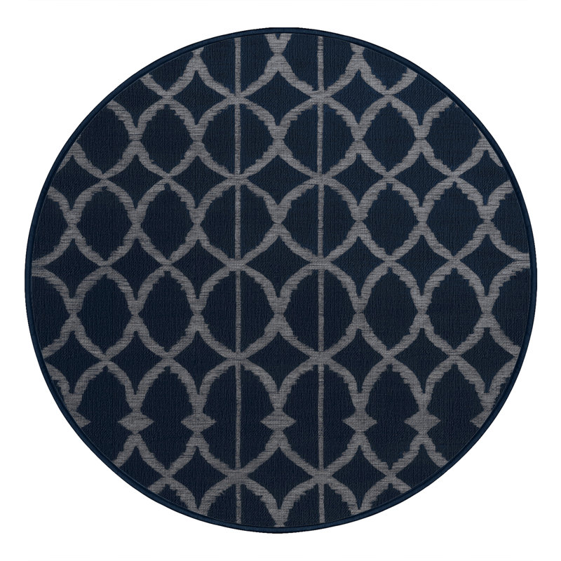 Machine Washable Trellis Gray Area Rug, Round 3'
