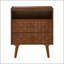 Table de chevet avec poste de recharge, 2 tiroirs, tablette de rangement ouverte, façades de tiroirs géométriques, pieds en bois massif-879711687