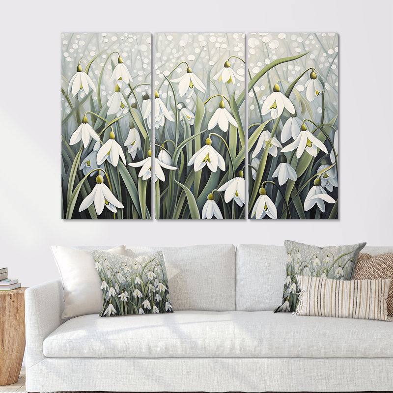 Snowdrops Moonlit Whispers - Ensemble d'art mural sur toile Snowdrops, Toile tendue, H 32 po x l 48 po x P 1 po