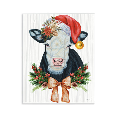 «Festive Cow in Christmas Hat», plaque murale par Ashley Justice