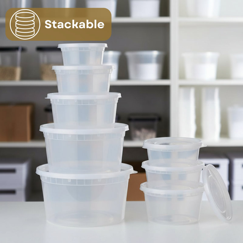 Microwaveable Round Container with Lid, 24oz, 150-Pack