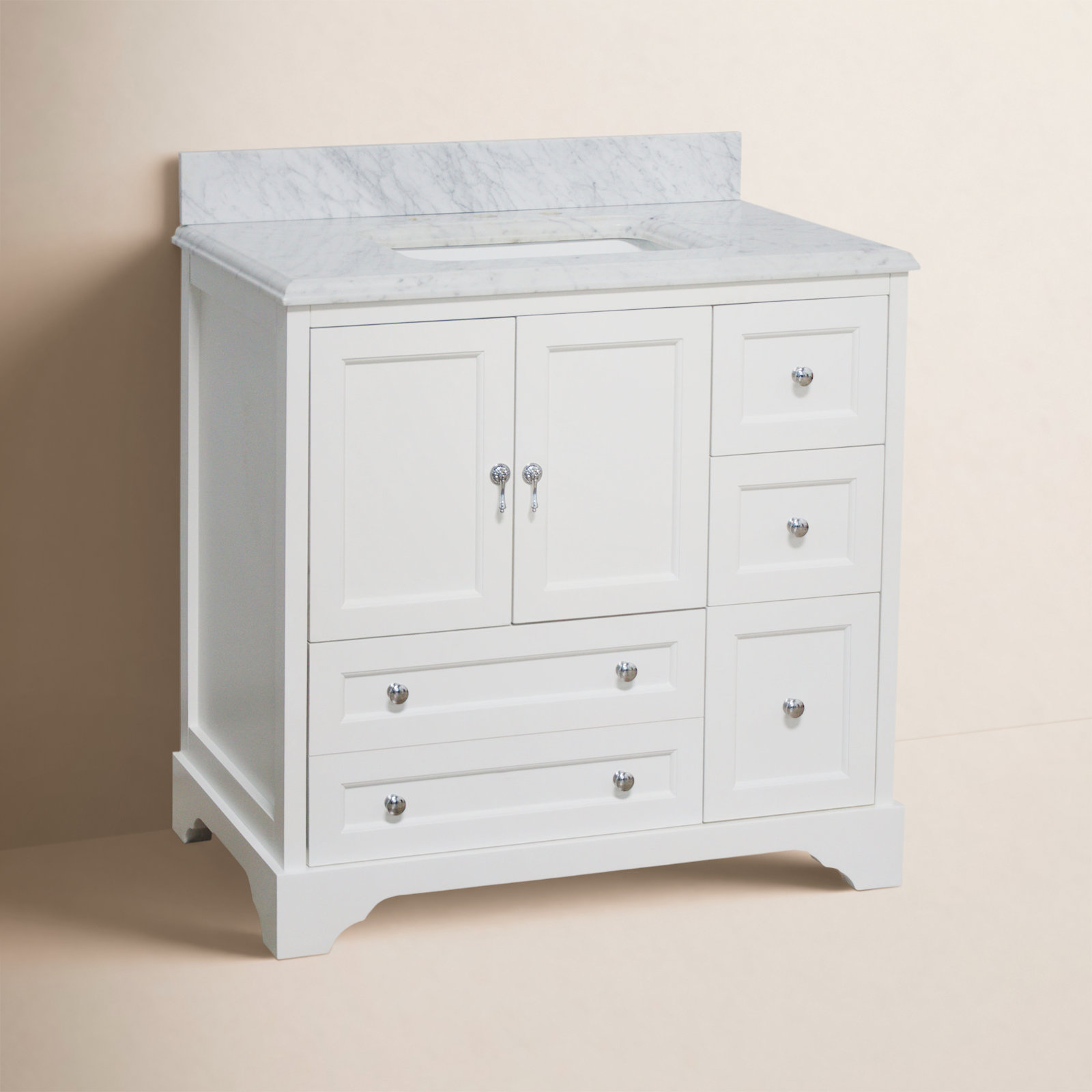 Tilford 36'' Single Bathroom Vanity, White, Carrara Marble