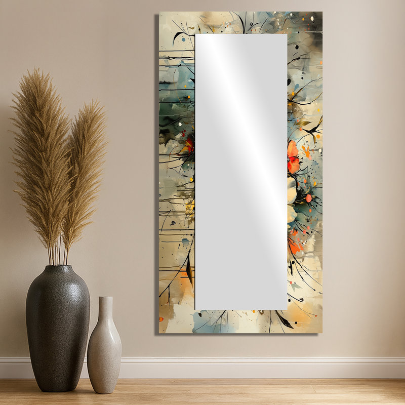 Wreath String Of Pearls Symphony I - Floral Accent Wall Mirror - Printed On Metal, 28" x 55"