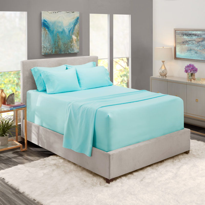 Microfiber Sheet Set, Aqua, Split King Fitted Sheet