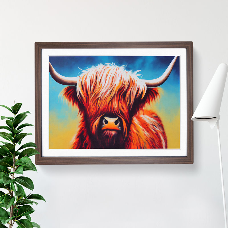The Highland Cow - Single Picture Frame Print, 25cm H x 34cm W, Dark Brown