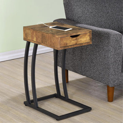 Table d'appoint moderne en bronze industriel avec tiroir antique