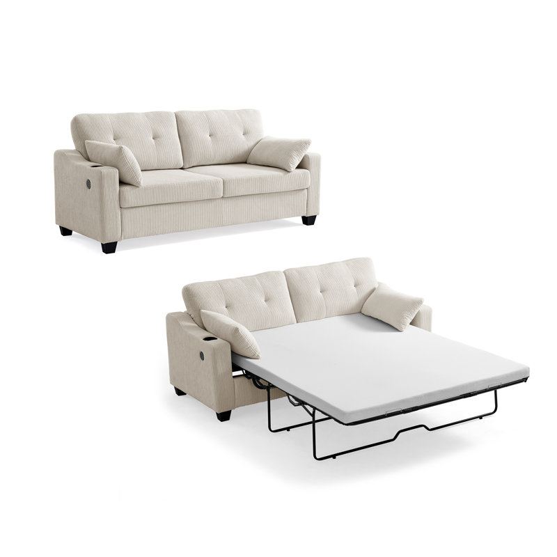 Pull Out Sofa Bed, Sleeper Sofa, 2-In-1 Convertible Corduroy Couch with USB Charging, Memory Form Couch for Living Room, Apartment and Small Space