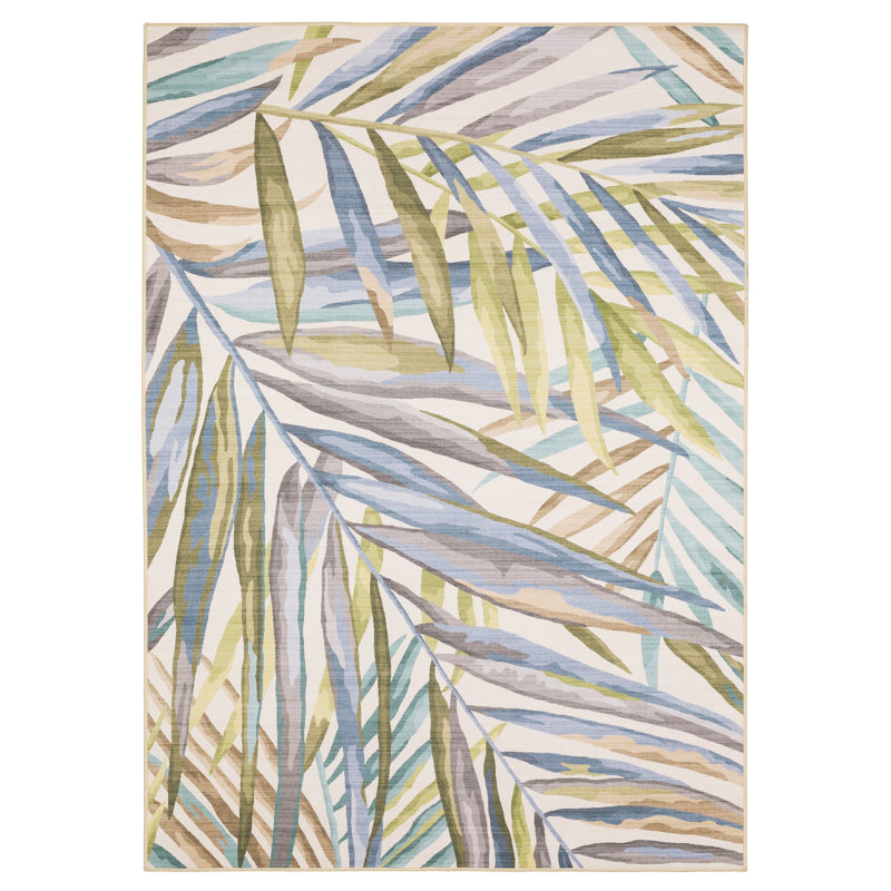 Rectangle Desdemona Floral Machine Woven Polyester Area Rug in Blue/Beige/Green, Rectangle 2' x 3'