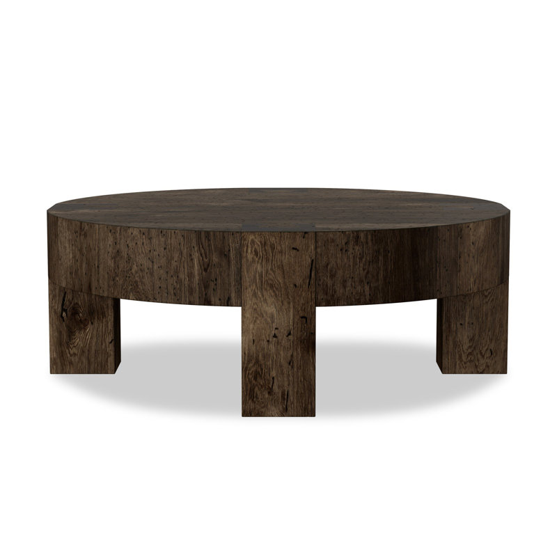 Abaso Round Coffee Table-Rustic Wormwood Oak, Ebony Rustic Wormwood Oak, 15" H x 55" W x 55" D