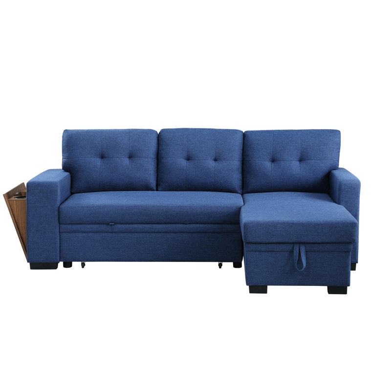 Canapé modulaire 3 pièces bleu, rembourré de mousse, largeur 92 po x profondeur 53 po, hauteur 34,5 po, méridienne avec rangement et porte-gobelet modulaire, 3 et côté