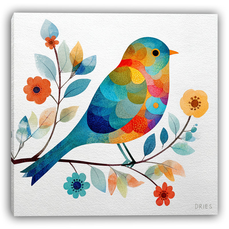 Oiseau abstrait avec toile décorative avec fleurs décoratives, H 16 po x l 24 po