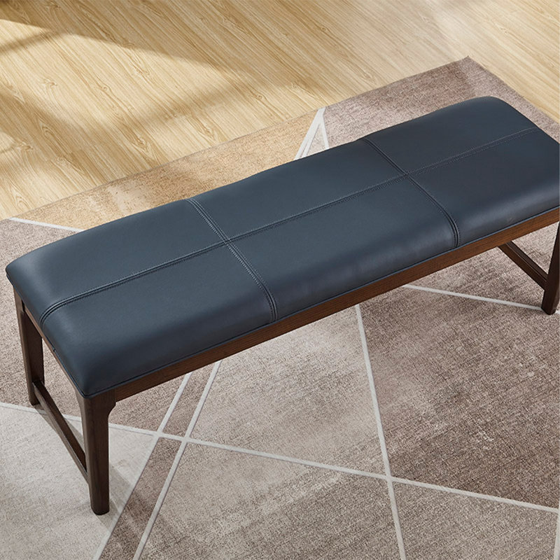 Banc minimaliste moderne en bois massif et cuir pour salon et chambre, Marine