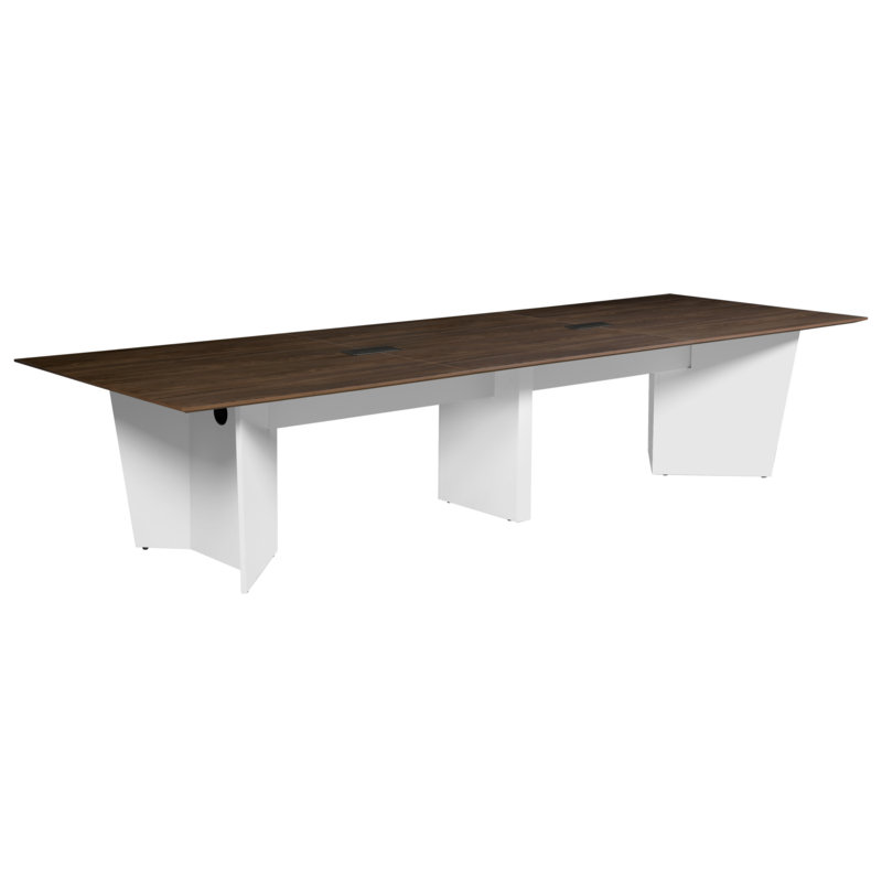 Table de conférence Elleny de 144 po avec œillets Power Neo / noyer / blanc, Brun / Blanc, H 29 po x L 48 po x l 144 po