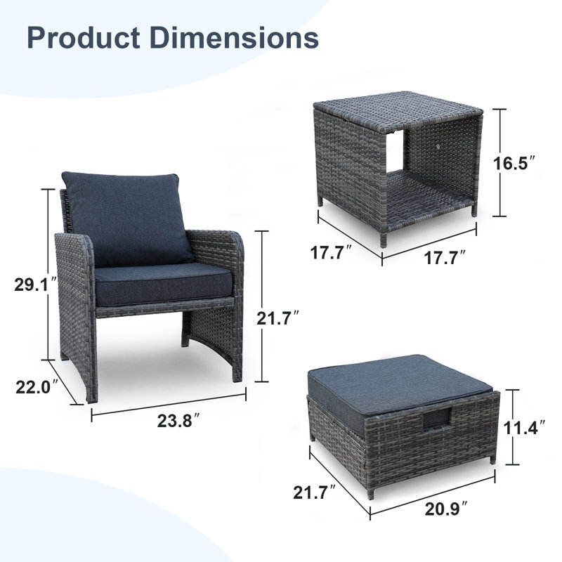 5 Pieces Wicker Patio Furniture Set, Outdoor Furniture With Sturdy Rust-Proof Frame, Comfortable Cushions With High-Density Sponge, Space-Saving Design With Ottoman Storage