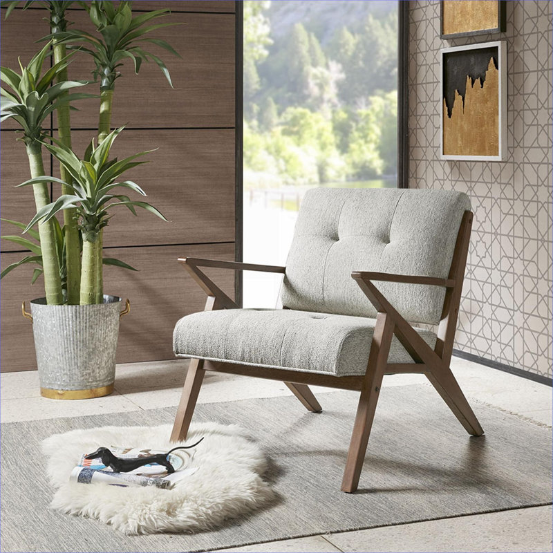 Fauteuil en tissu massif classique gris Mid-Century, Gris clair