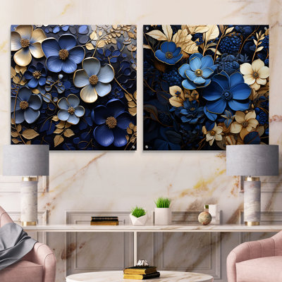 Ensemble de 2 décorations murales en acrylique bleu et doré