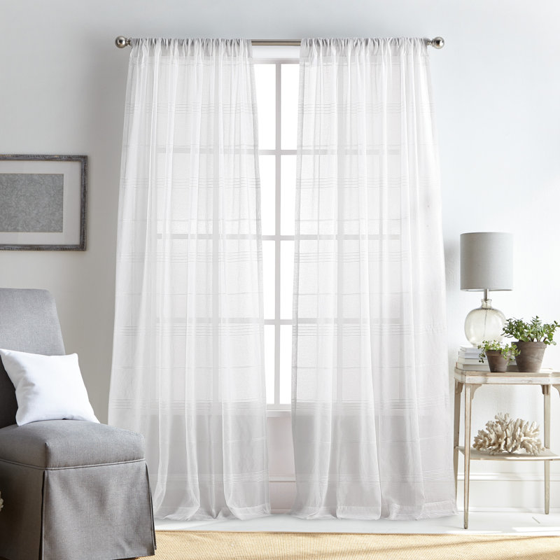 White Sheer Rod Pocket Twin Curtain Panels, 50" x 95"