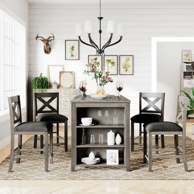 5-Piece Counter Height Rustic Farmhouse Wooden Bar Table Set with 4 Sturdy Dining Chairs, 4 Chairs with 1 Table for Dining Room