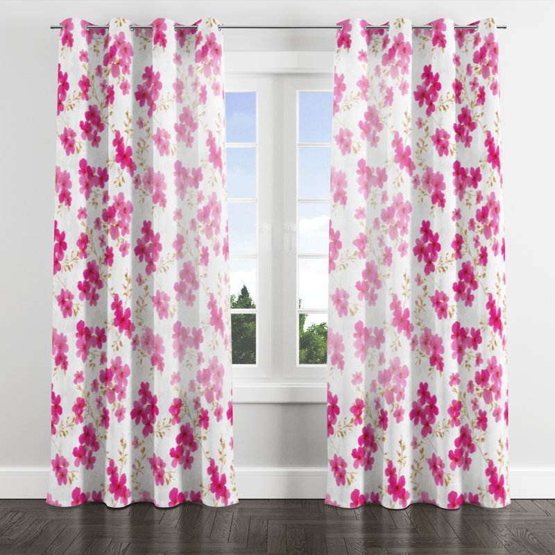 Floral Curtain panels - Pink Fuschia Whisper Grommet Curtain - 1 Panel, 52" W x 108" L, Silver Grommets