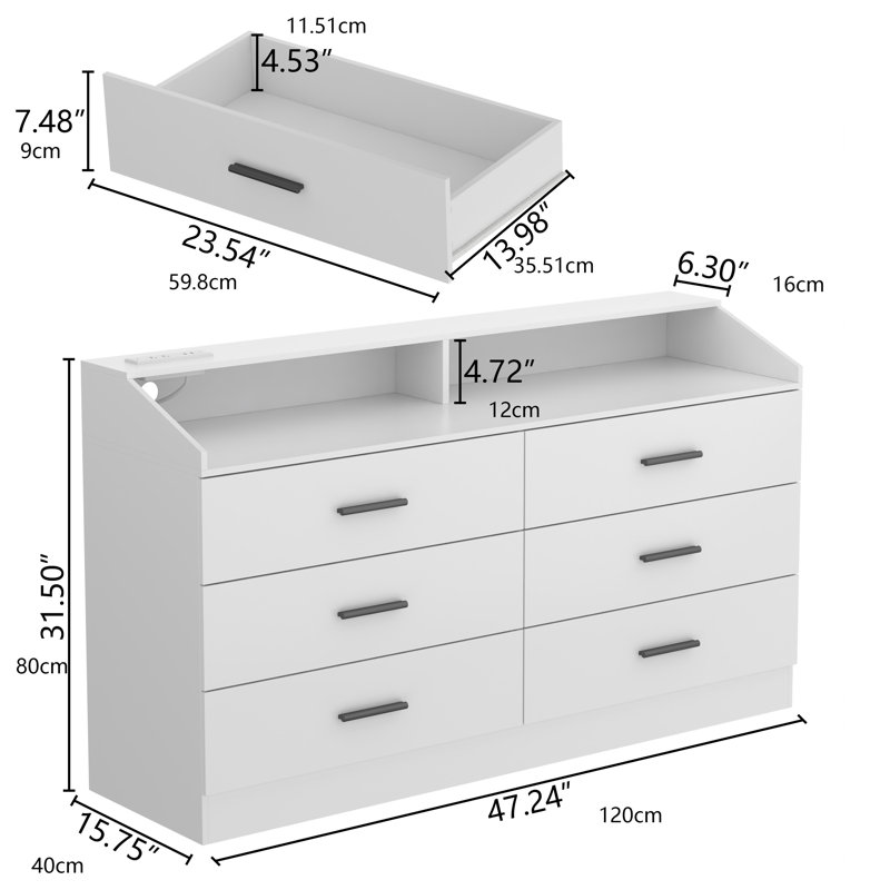 Commode 6 tiroirs Kynley, Blanc