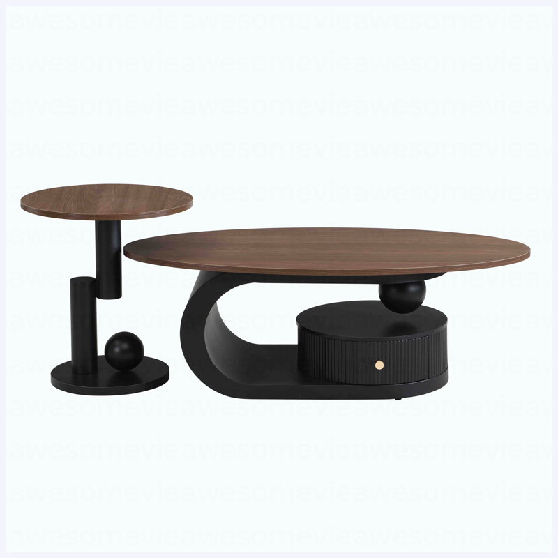 Ensemble de 2 tables gigognes Luxury, Brun antique, Bois, Noir