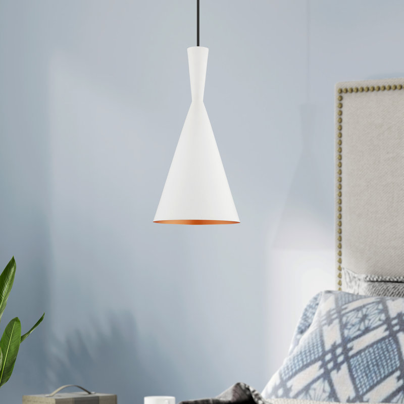 Ariandne 1 - Light Single Cone Pendant, 15.25" H x 7.25" W x 7.25" D, White/Gold