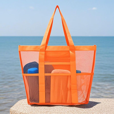 1Sacs de plage en filet pour jouets de sable, voyage en famille, épicerie, magasinage réutilisable