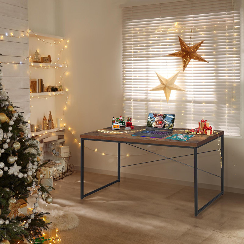 Bob Weathered Oak & Black Finish Writing Desk/Dressing Table/Game Table/Small Dining Table W/ Metal Legs