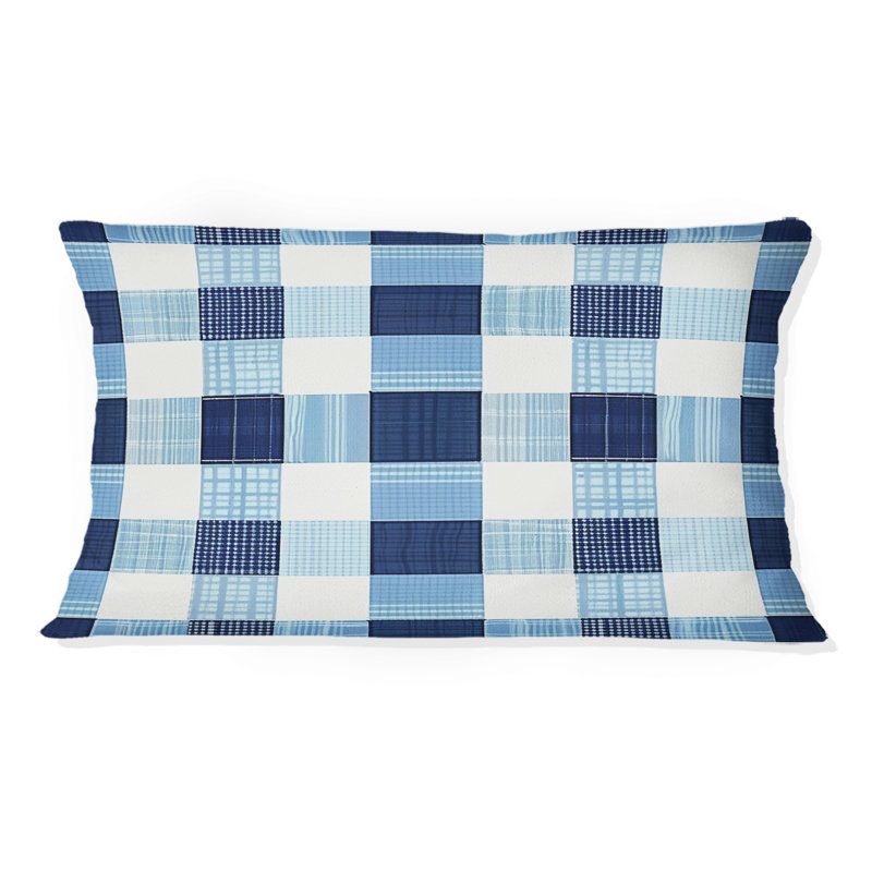 Imprimé vichy bleu et blanc I - coussin lombaire moderne
