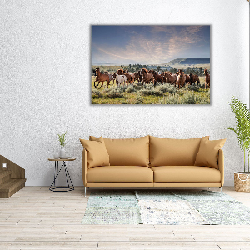 Montana Ranch Horses - reproduction d'art sur toile, H 32 po x l 48 po