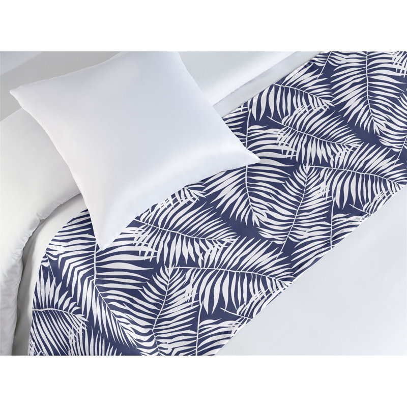  Chemin de lit Floral, Bleu marine / blanc, Lit simple