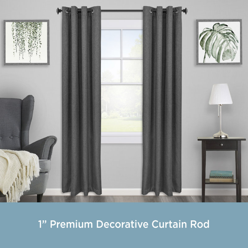 Claremont Mission Adjustable 1" Single Curtain Rod, 36" - 66", Matte Black