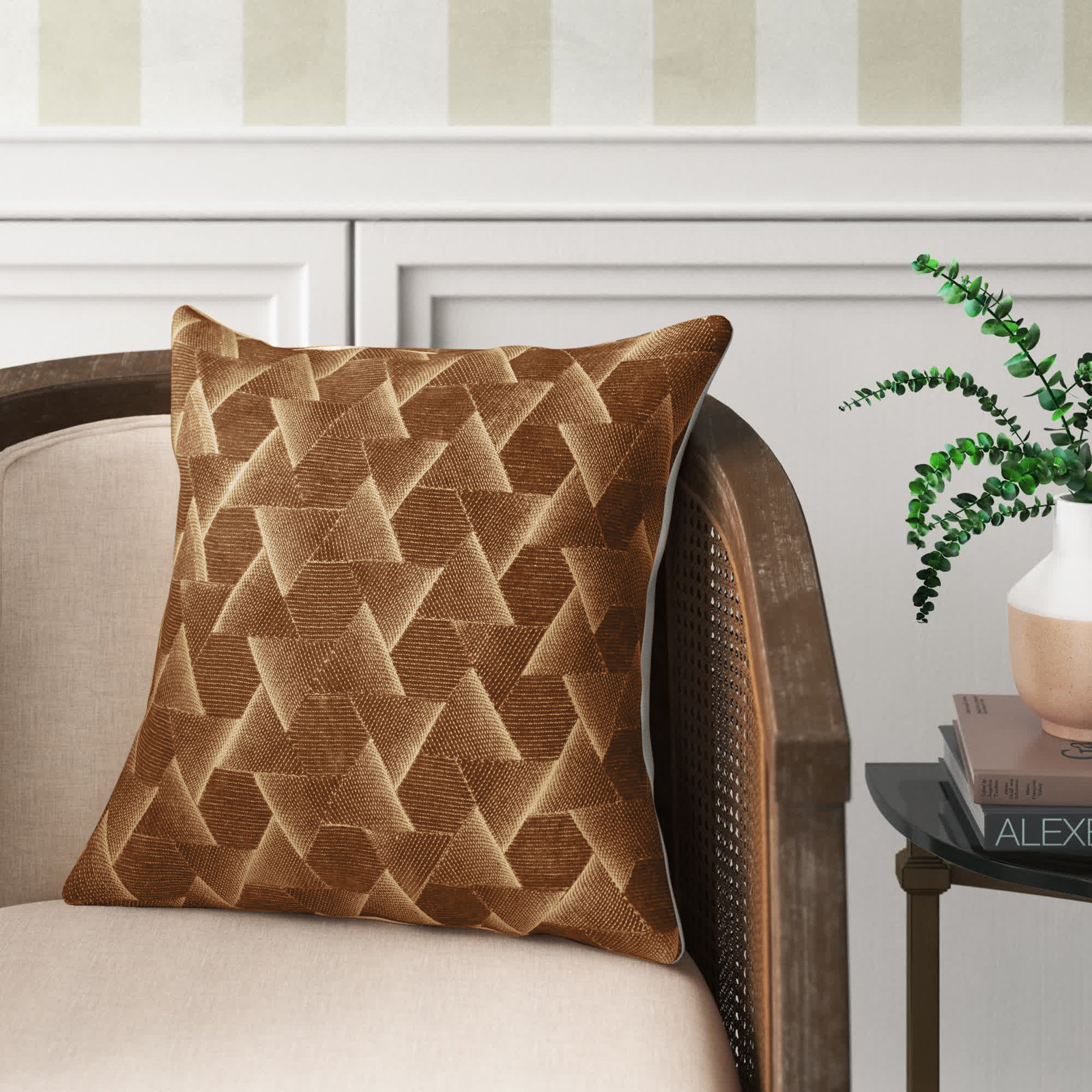 Gretchen Geometric Cotton Throw Pillow, Brown, Down