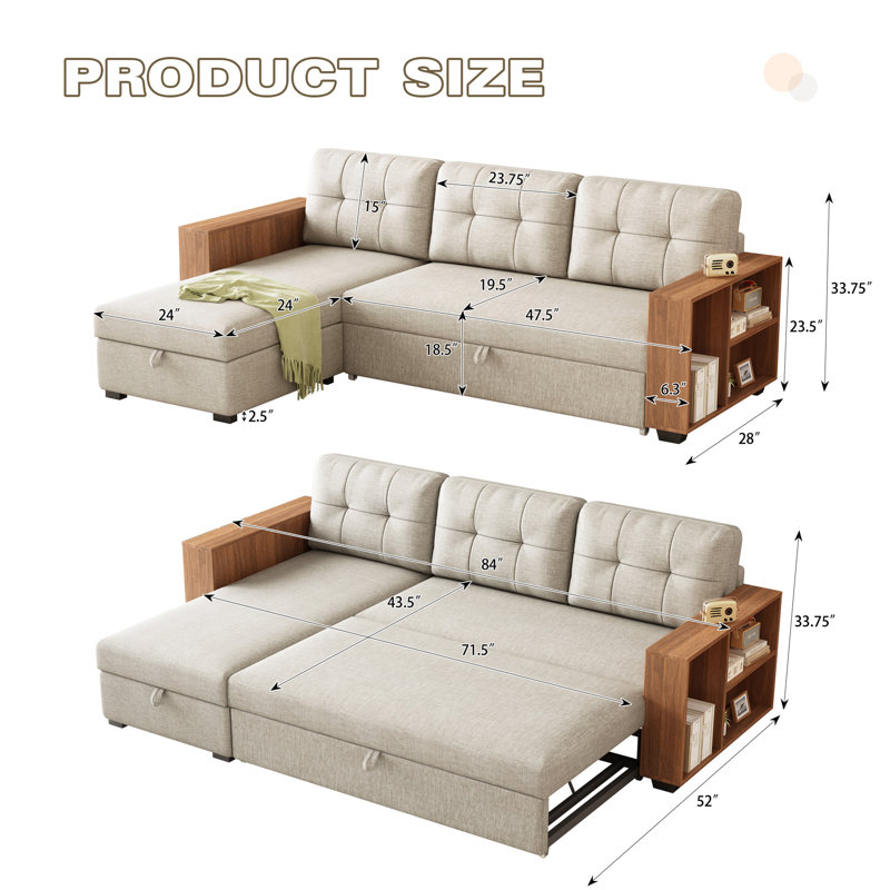 Versatile Upholstered Sectional Sofa With Storage And Convertible Design For Ultimate Comfort And Functionality, Beige Linen