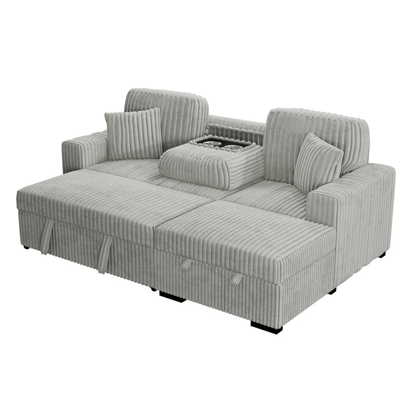 Vroni 2-Piece Convertible Sectional, Ash Wide-Welt Corduroy