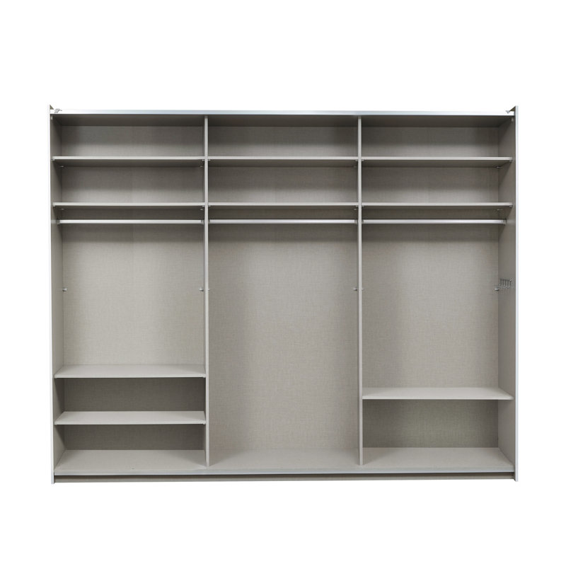 Santiago sliding door wardrobe, 210cm H x 175cm W x 59cm D, Premium:1Sh/C.R/(4)Sh/1hookrail/floatingdamper, Grey Metallic