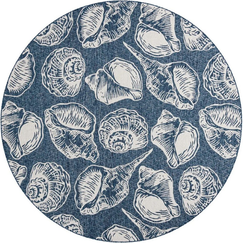 Tapis contemporain bleu marine et ivoire Avelynn, Rond 13 pi 1 po
