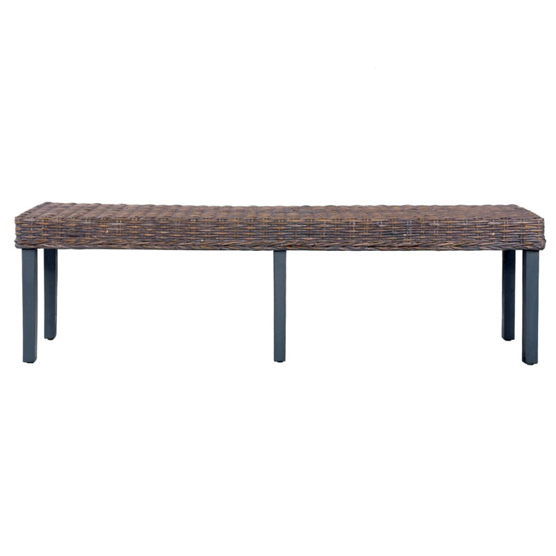 Bench Kitchen Dining Bench Natural Kubu Rattan and Solid Mango Wood, Brown/Gray