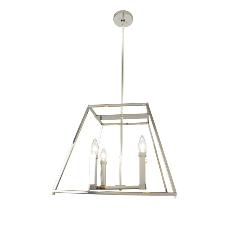 Lustre rectangulaire lanterne 4 lumières Jeffry, H 15 po x l 18 po x P 18 po, Nickel brossé