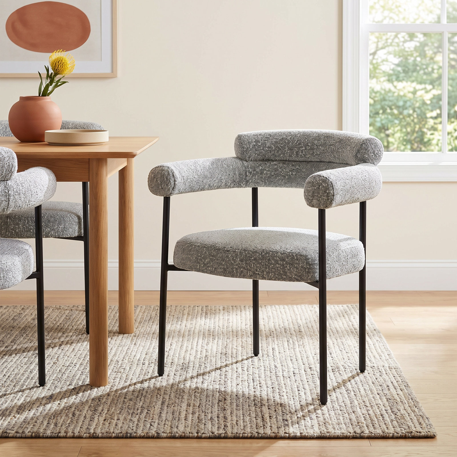 Dining Armchair, Matte Black, Gray
